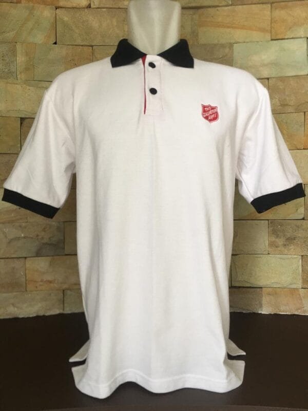 Polo T-Shirt Red Shield Putih Trim Hitam
