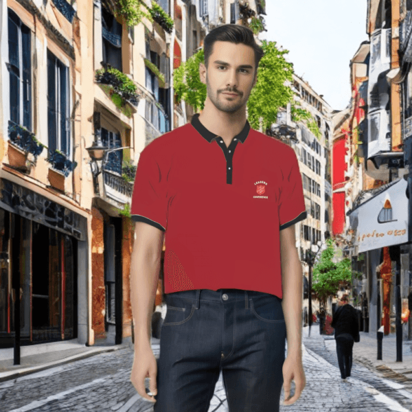 Polo T-Shirt Red Shield Trim Hitam - Gambar 4